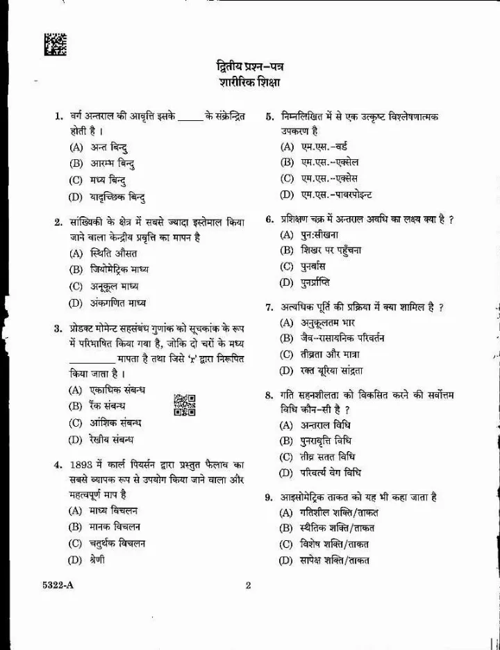 MPPSC Assistant Professor Physical Education 2022 question paper page 1 instructions scan PDF download