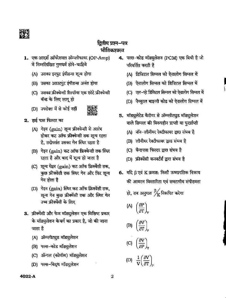 MPPSC Assistant Professor Physics Paper II 2022 question paper page 1 instructions scan PDF download