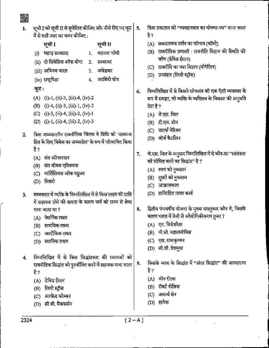 MPPSC Assistant Professor Political Science 2024 question paper page 1 instructions scan PDF download