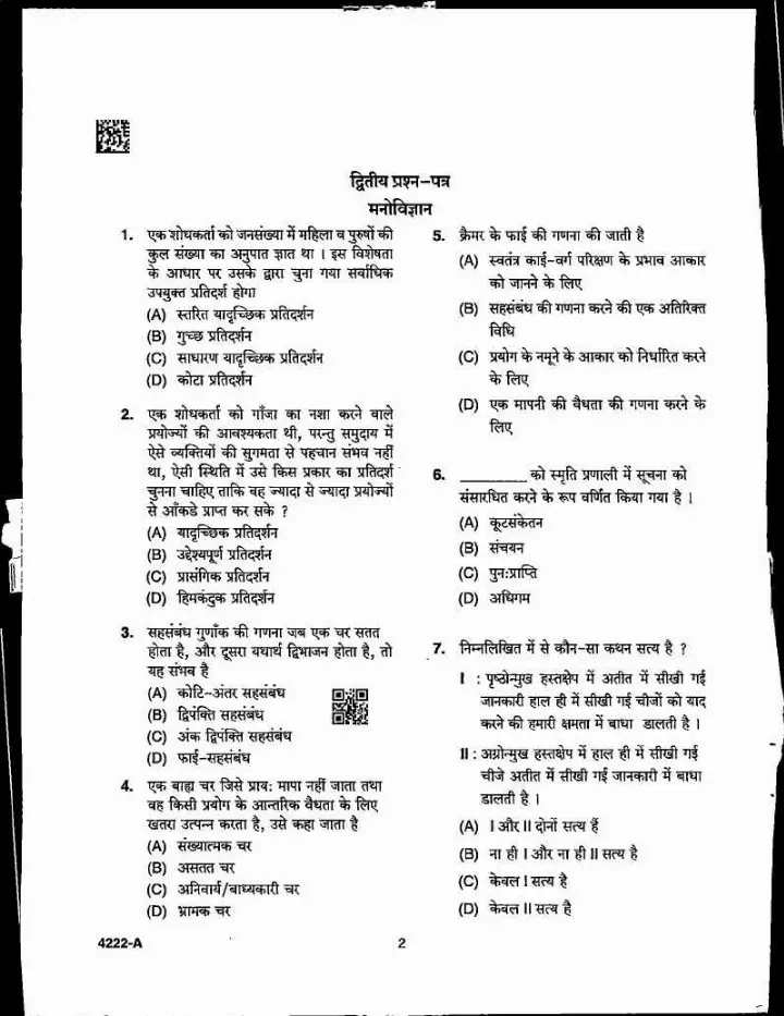 MPPSC Assistant Professor Psychology 2022 question paper page 1 instructions scan PDF download