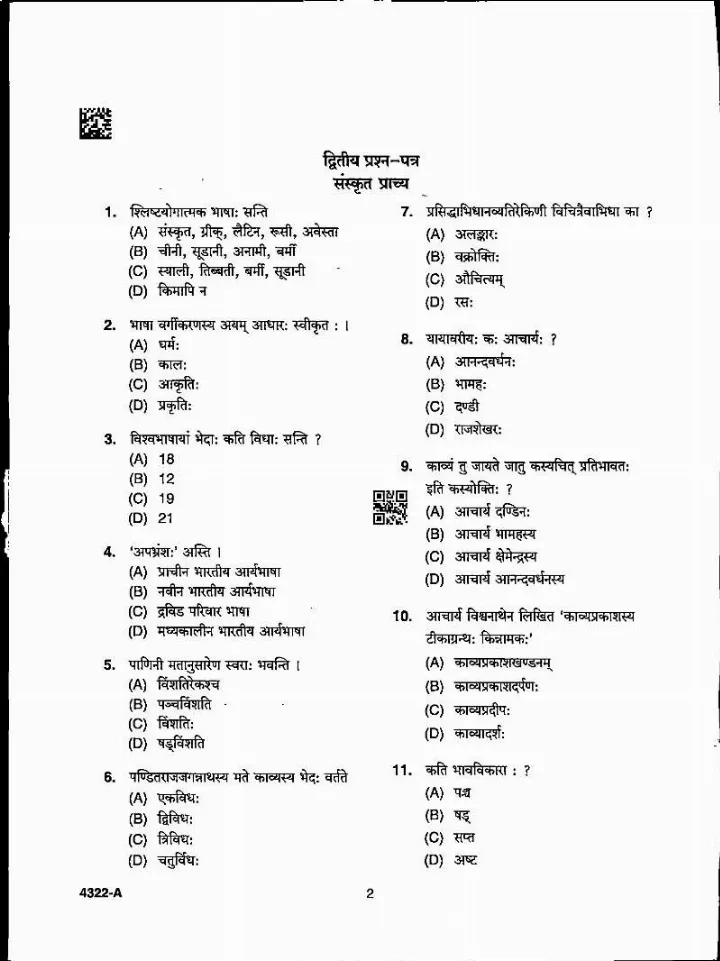 MPPSC Assistant Professor Sanskrit Prachya 2022 question paper page 1 instructions scan PDF download