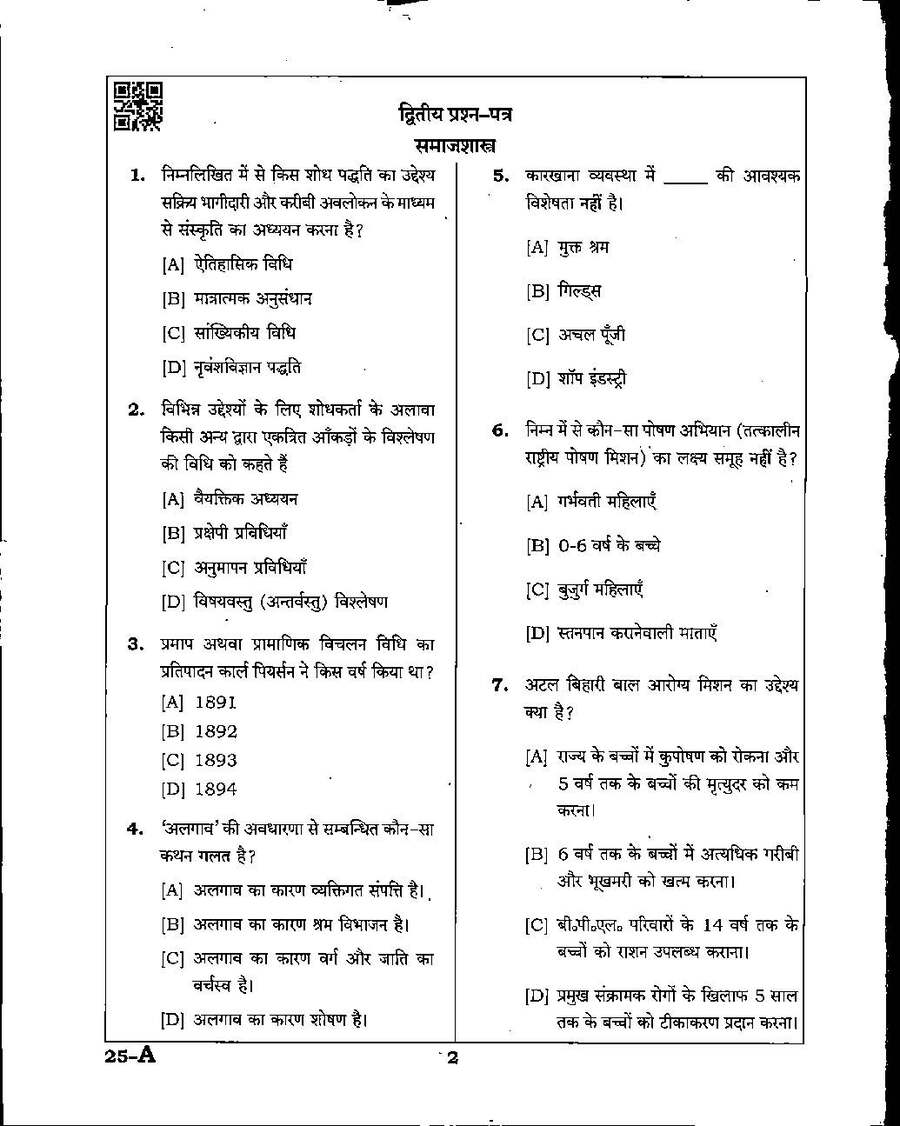 MPPSC Assistant Professor Sociology Paper II 2022 exam question paper page 1 scan, showing instructions for candidates and exam header details. PDF download available.