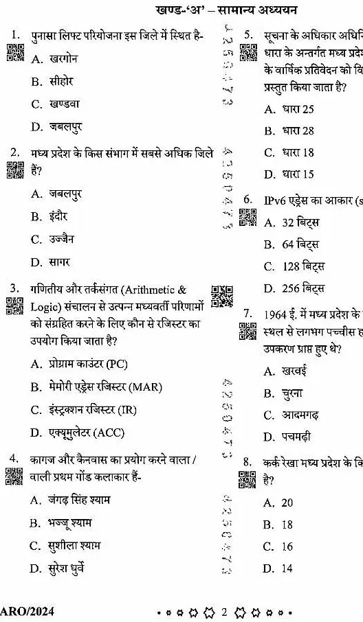 MPPSC Assistant Research Officer 2024 General Studies question paper page 1 instructions scan PDF download