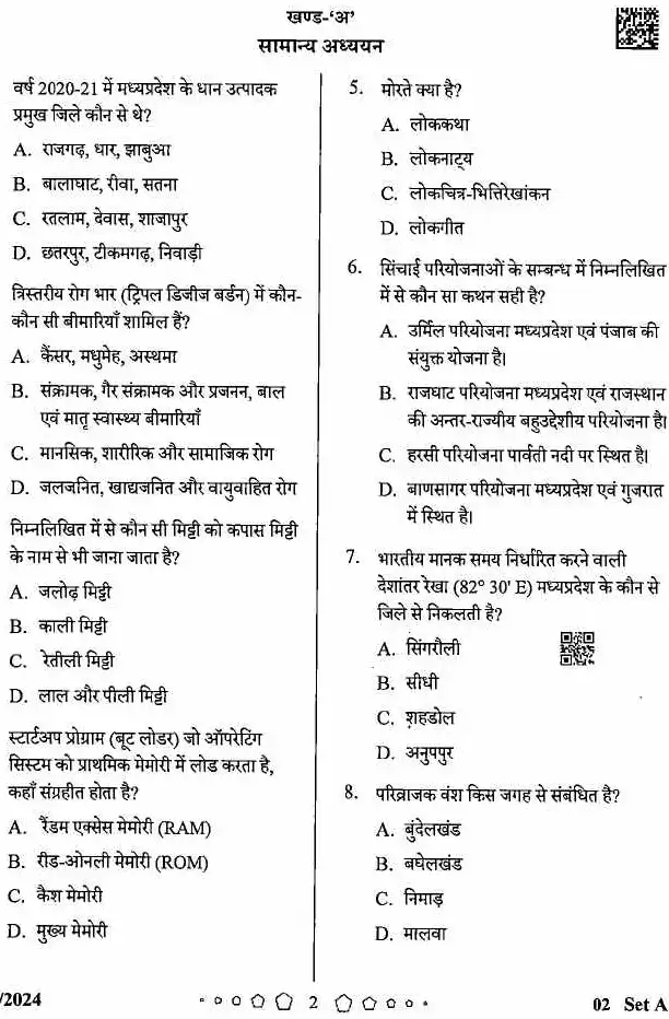MPPSC PCE 2024 Animal Husbandry and Veterinary Science question paper page 1 instructions scan PDF download