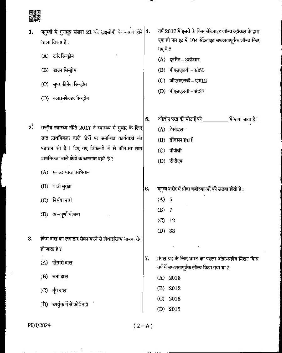 MPPSC State Service Preliminary Examination 2024 Paper-I question paper page 1 instructions scan PDF download