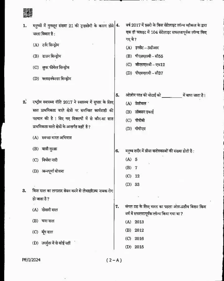 MPPSC State Service Preliminary Examination 2024 Paper-I question paper page 1 instructions scan PDF download
