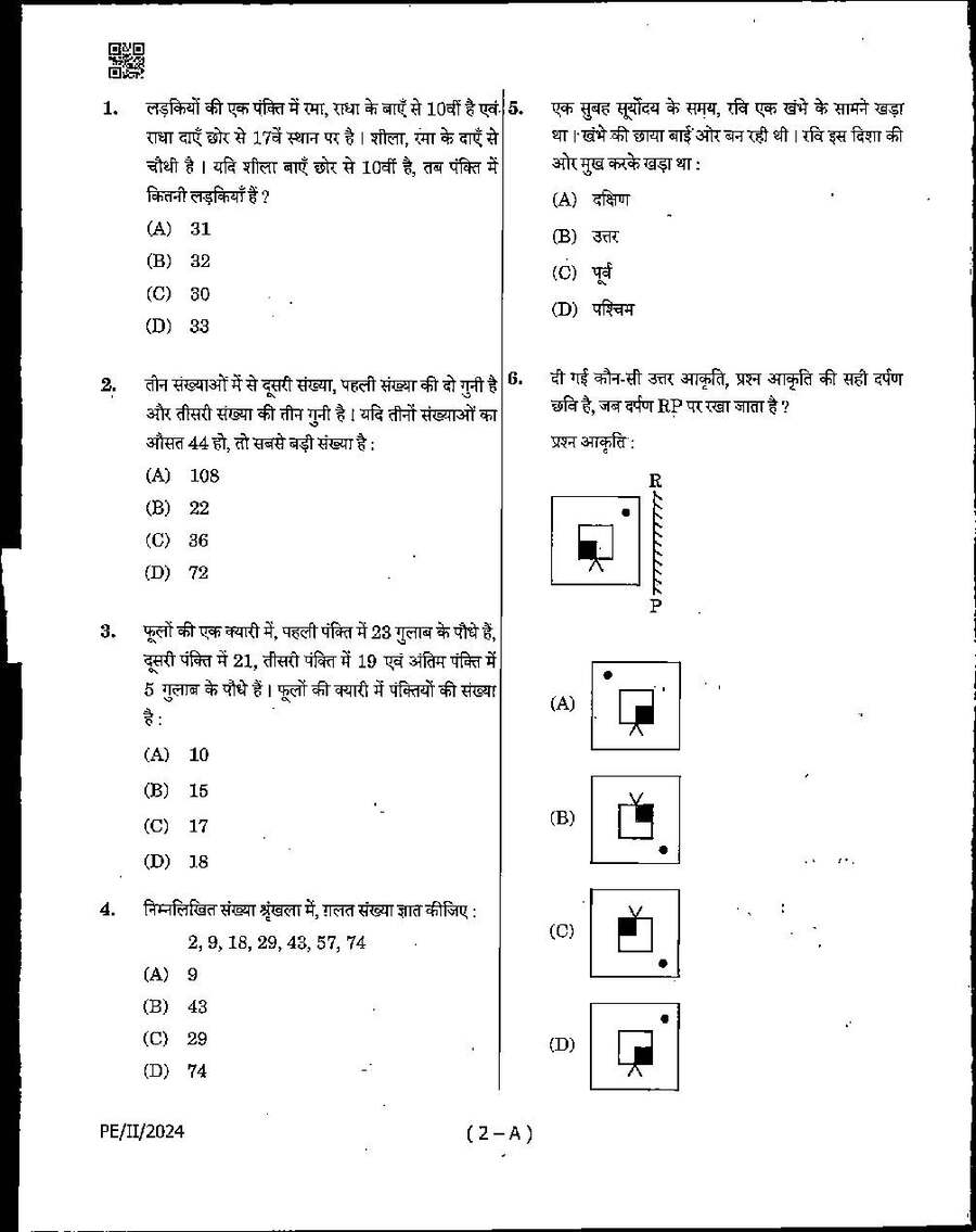 MPPSC State Service Preliminary Examination 2024 Paper-II question paper page 1 instructions scan PDF download