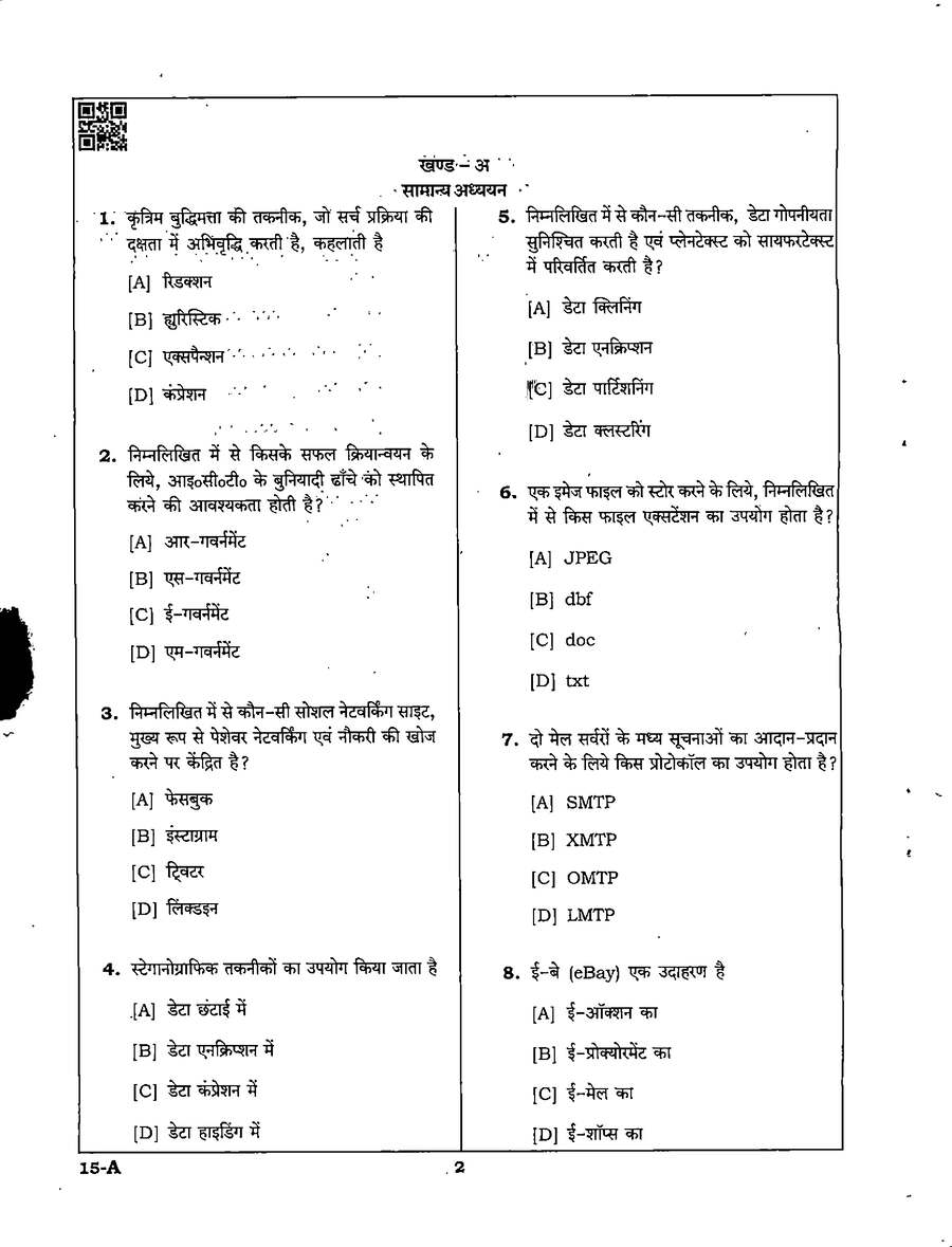 MPPSC Taxation Assistant 2022 Commerce question paper page 1 instructions scan PDF download
