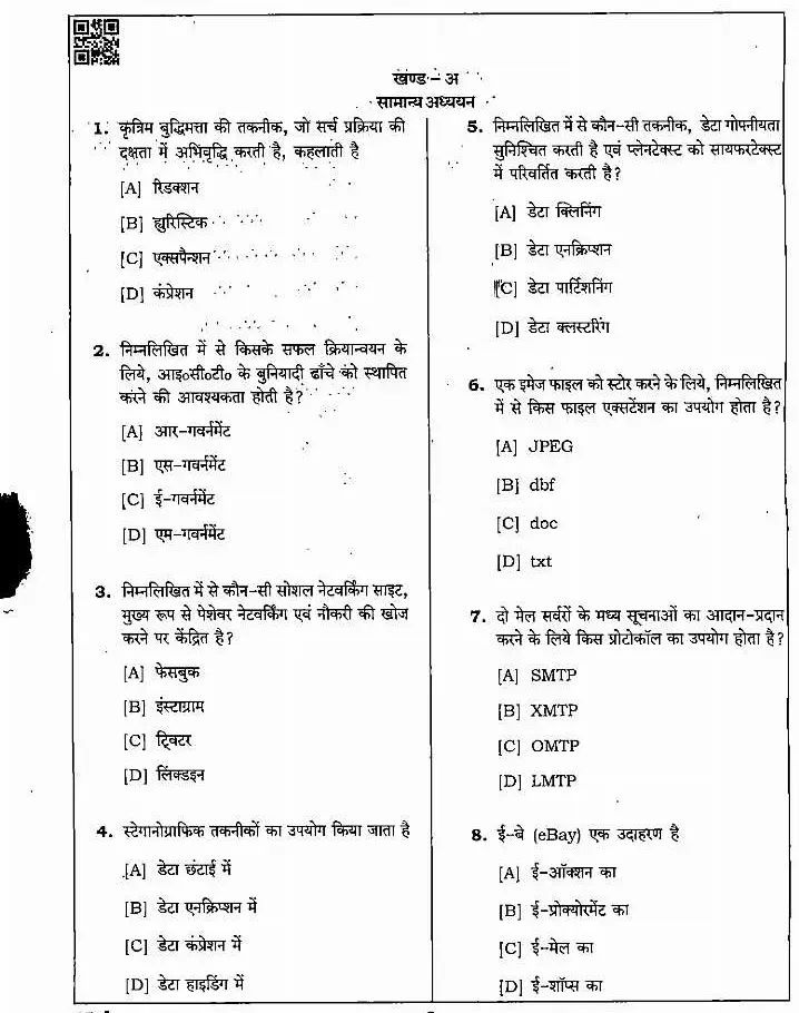MPPSC Taxation Assistant 2022 Commerce question paper page 1 instructions scan PDF download