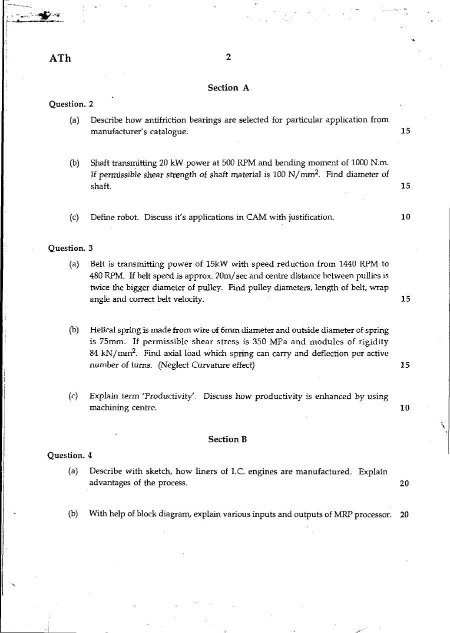 MPSC Mechanical Engineering Optional 2007 Paper - Solved Questions — page 1 instructions scan PDF download