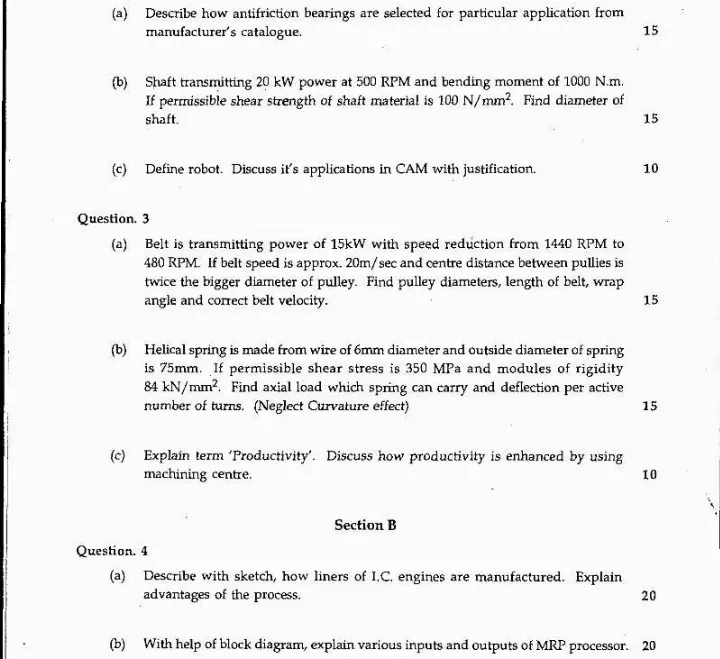 MPSC Mechanical Engineering Optional 2007 Paper - Solved Questions — page 1 instructions scan PDF download