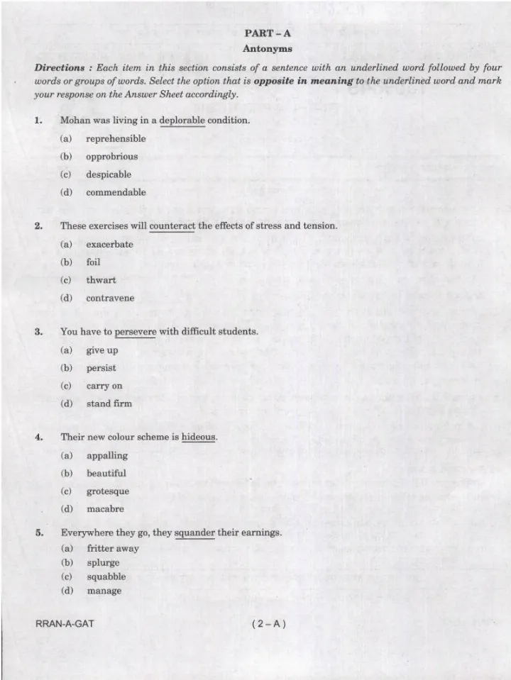 NDA I 2024 General Ability Test question paper page 1 instructions scan PDF download UPSC exam paper