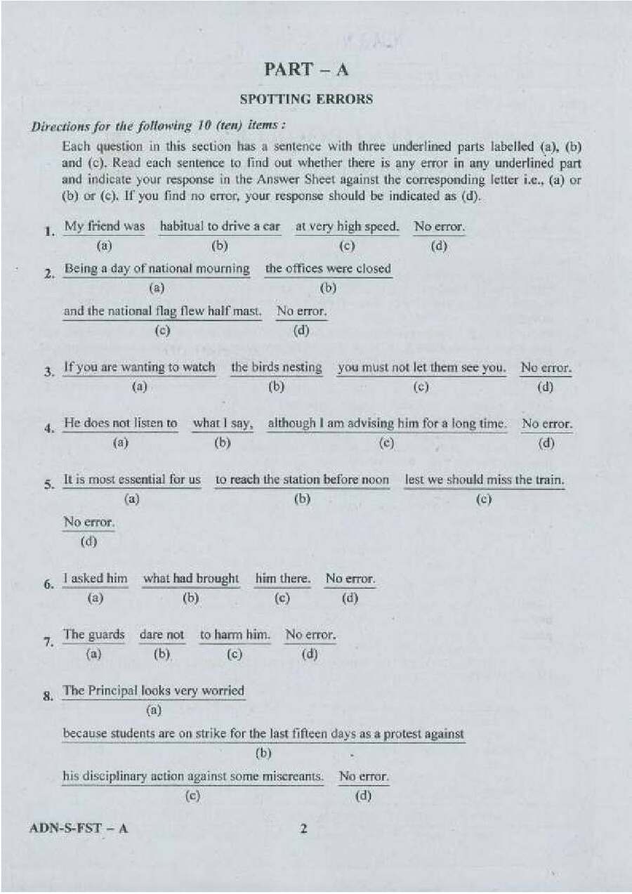 NDA & NA II 2016 General Ability Test question paper page 1 instructions scan PDF download UPSC