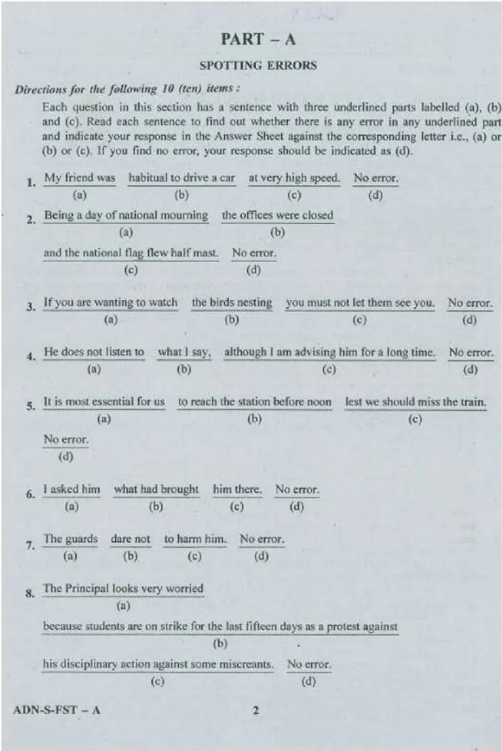 NDA & NA II 2016 General Ability Test question paper page 1 instructions scan PDF download UPSC