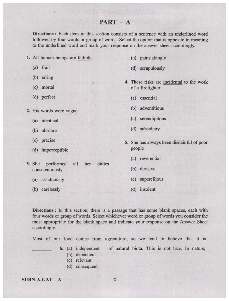 NDA NA II 2024 General Ability Test question paper page 1 instructions scan PDF download UPSC