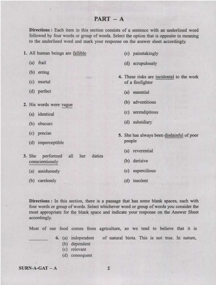 NDA NA II 2024 General Ability Test question paper page 1 instructions scan PDF download UPSC