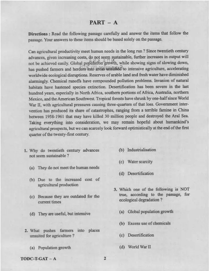 NDA NA II 2025 General Ability Test question paper page 1 instructions scan PDF download UPSC exam