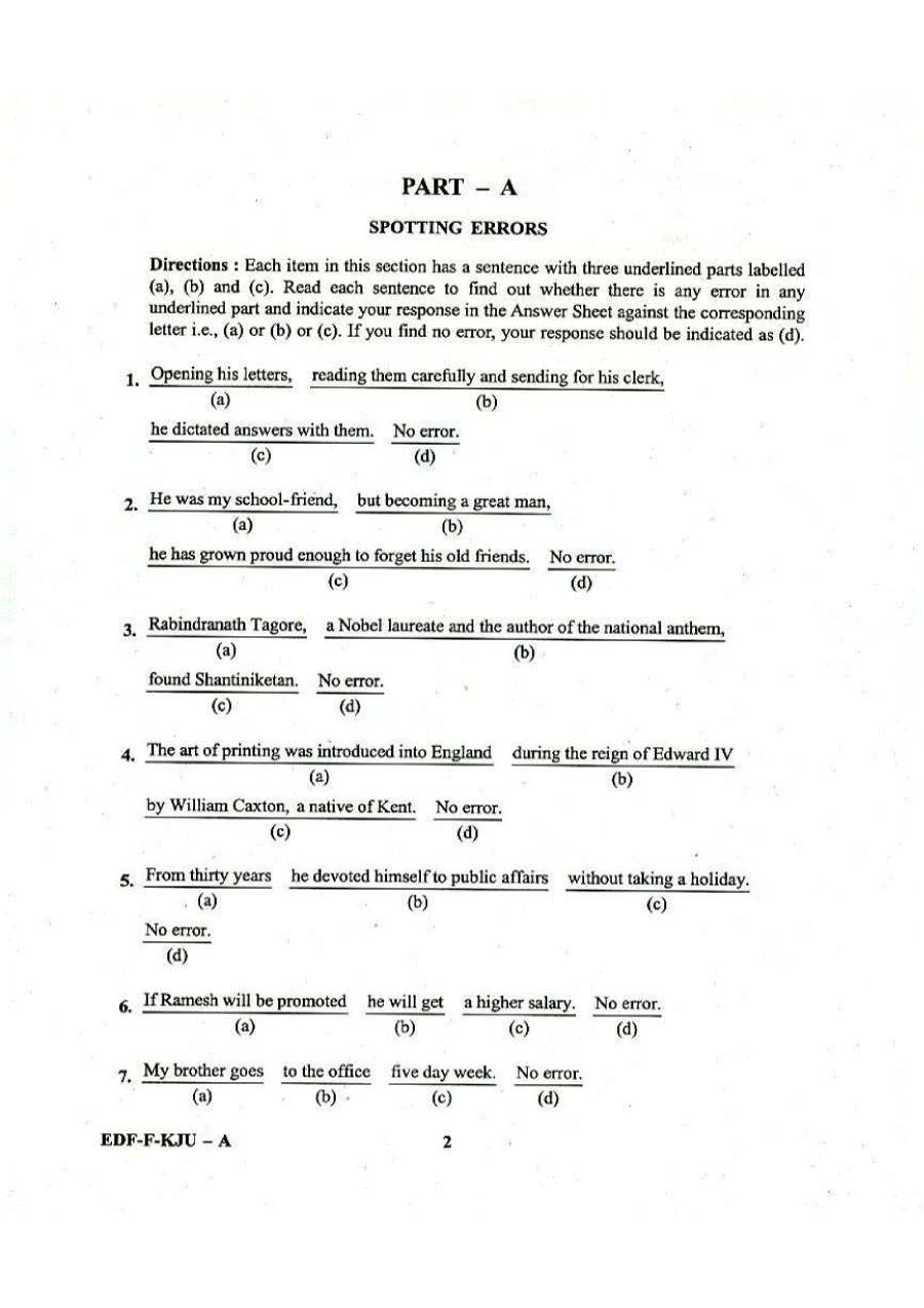 NDA I 2019 General Ability Test question paper page 1 instructions scan PDF download UPSC
