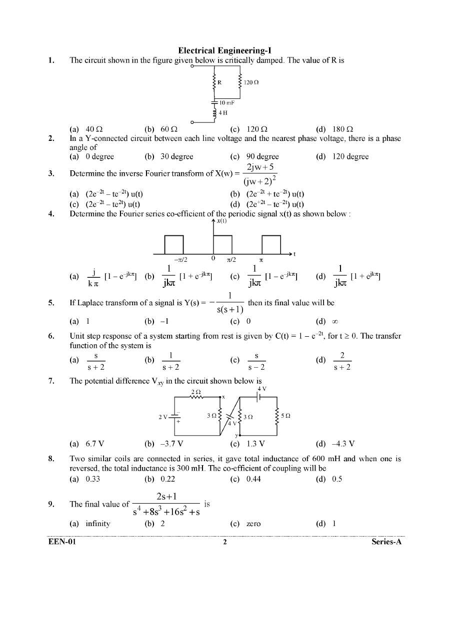 UKPSC Uttarakhand Combined State Engineering Service Examination 2023 Electrical Engineering Paper-I page 1 instructions scan PDF download