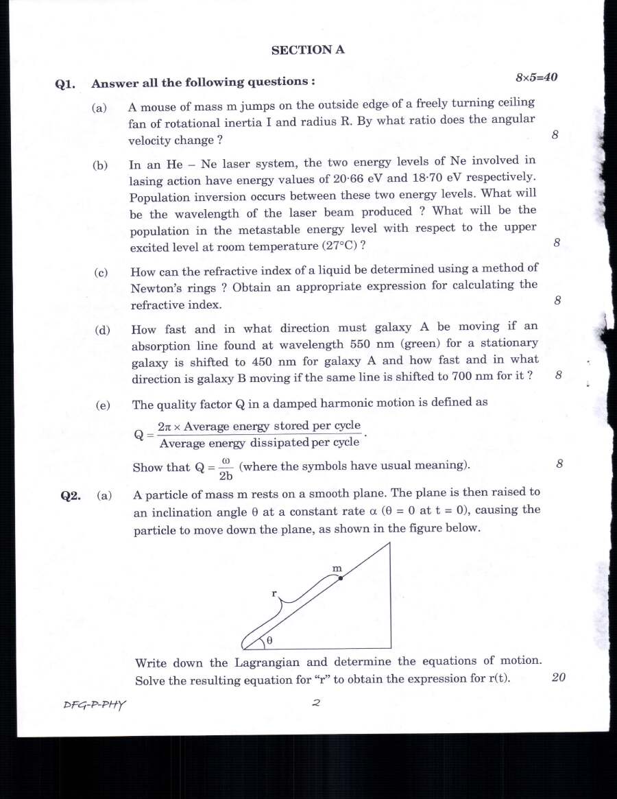 Physics Paper I - IFS Main 2019 (DFG-P-PHY) — page 1 instructions scan PDF download
