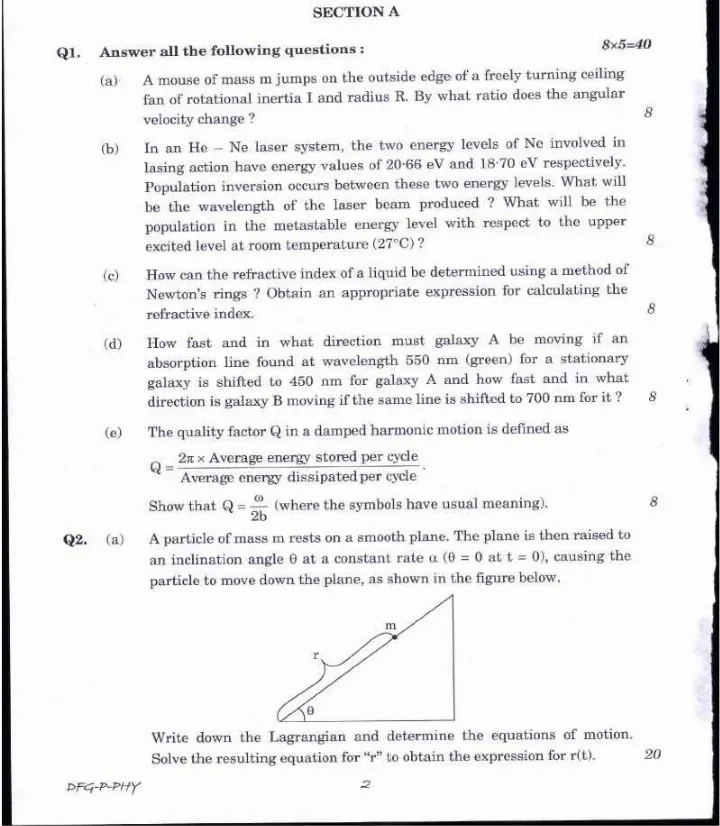Physics Paper I - IFS Main 2019 (DFG-P-PHY) — page 1 instructions scan PDF download
