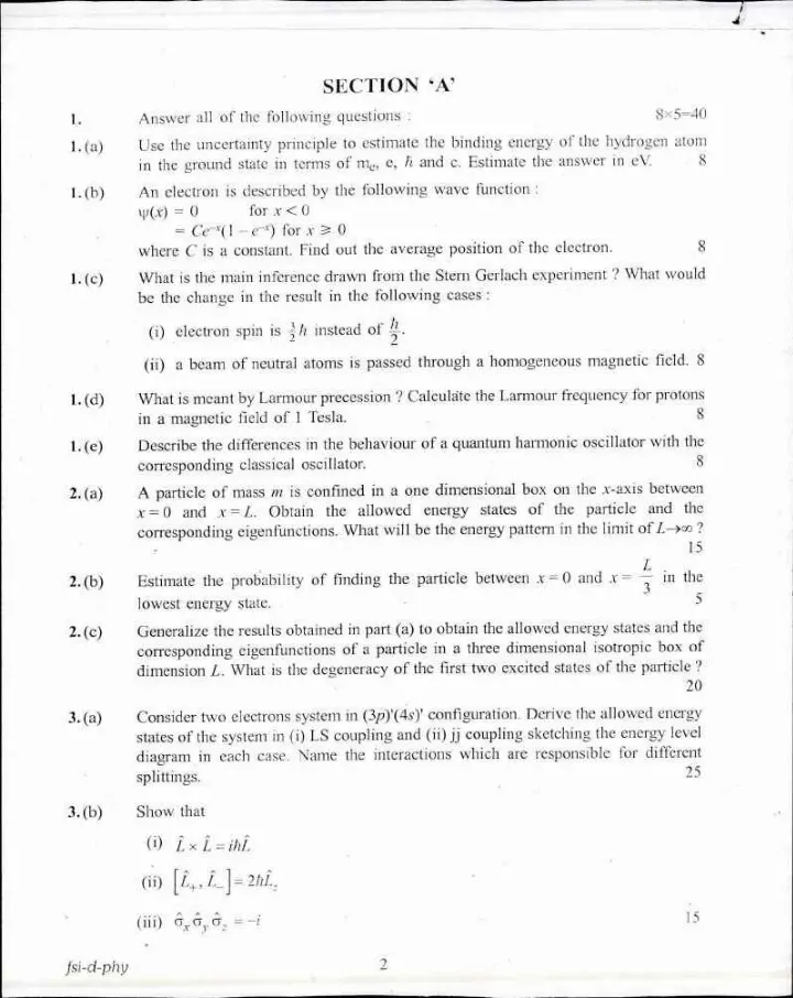 Physics Paper II 2017 question paper page 1 instructions scan PDF download