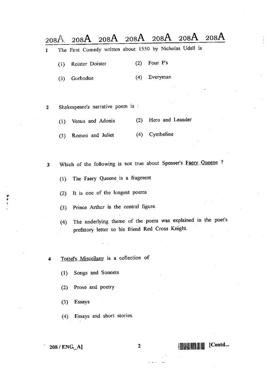 RAJ SET 2013 English Paper II question paper page 1 instructions scan PDF download RPSC