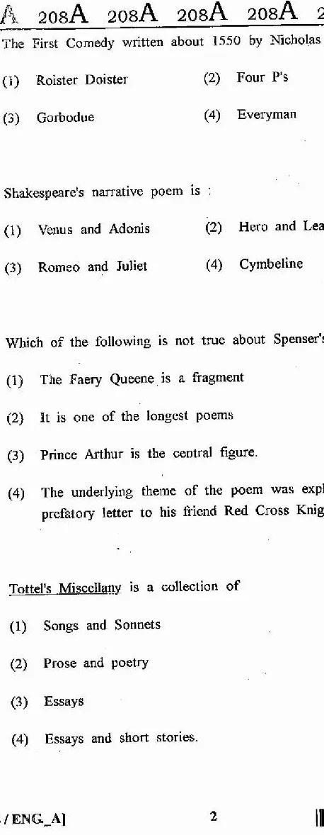 RAJ SET 2013 English Paper II question paper page 1 instructions scan PDF download RPSC