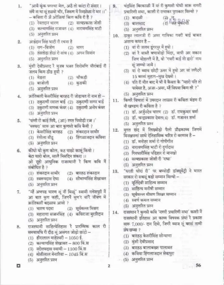 Rajasthan Govt Exam 2023: Asst Prof Librarian PTI (Rajasthan) Paper II — page 1 instructions scan PDF download