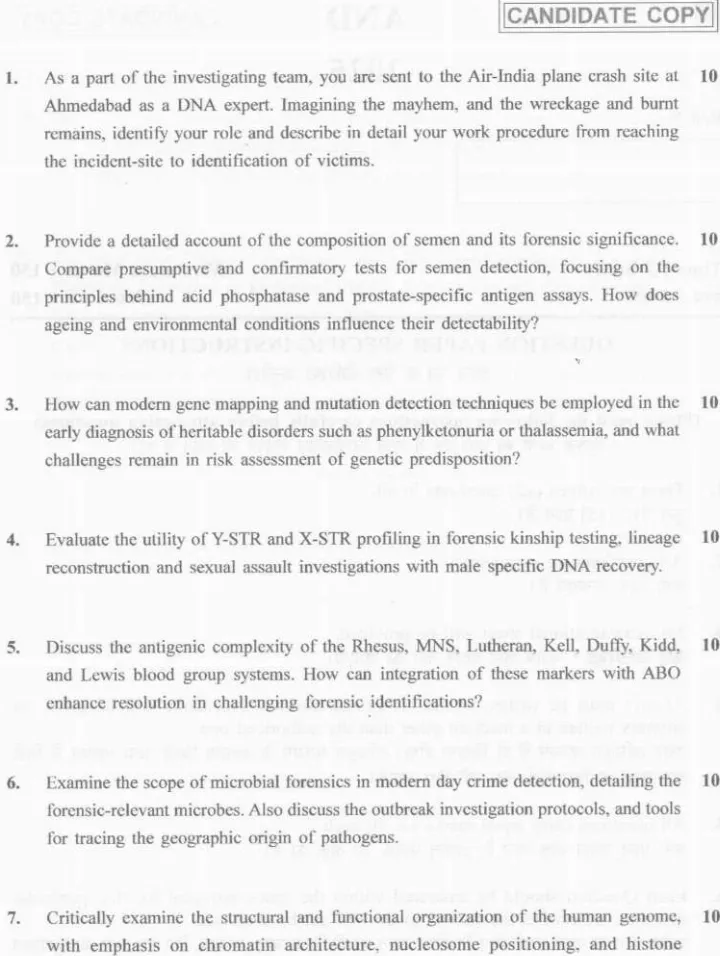 Exam header, bilingual languages, instructions, duration, marks, and paper details for the 2025 Assistant Director (DNA) paper