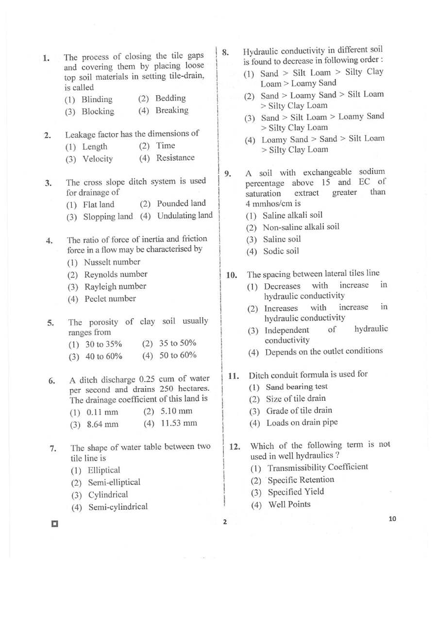RPSC ACF Forest Range Officer 2018 Agricultural Engineering question paper page 1 instructions scan PDF download