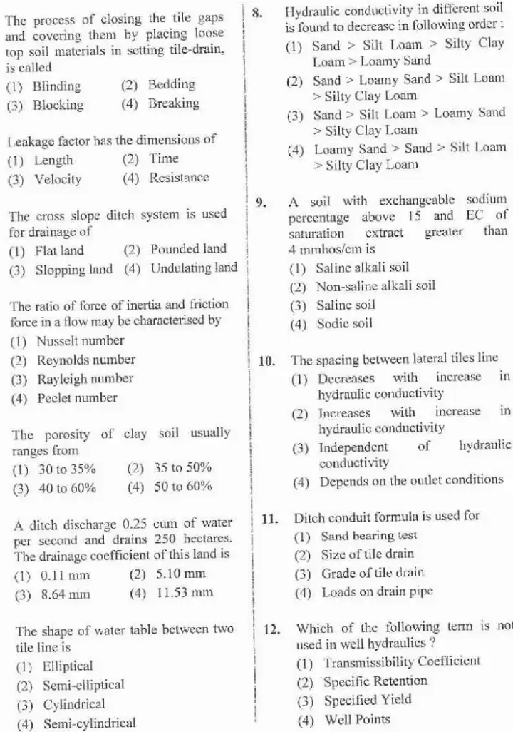 RPSC ACF Forest Range Officer 2018 Agricultural Engineering question paper page 1 instructions scan PDF download