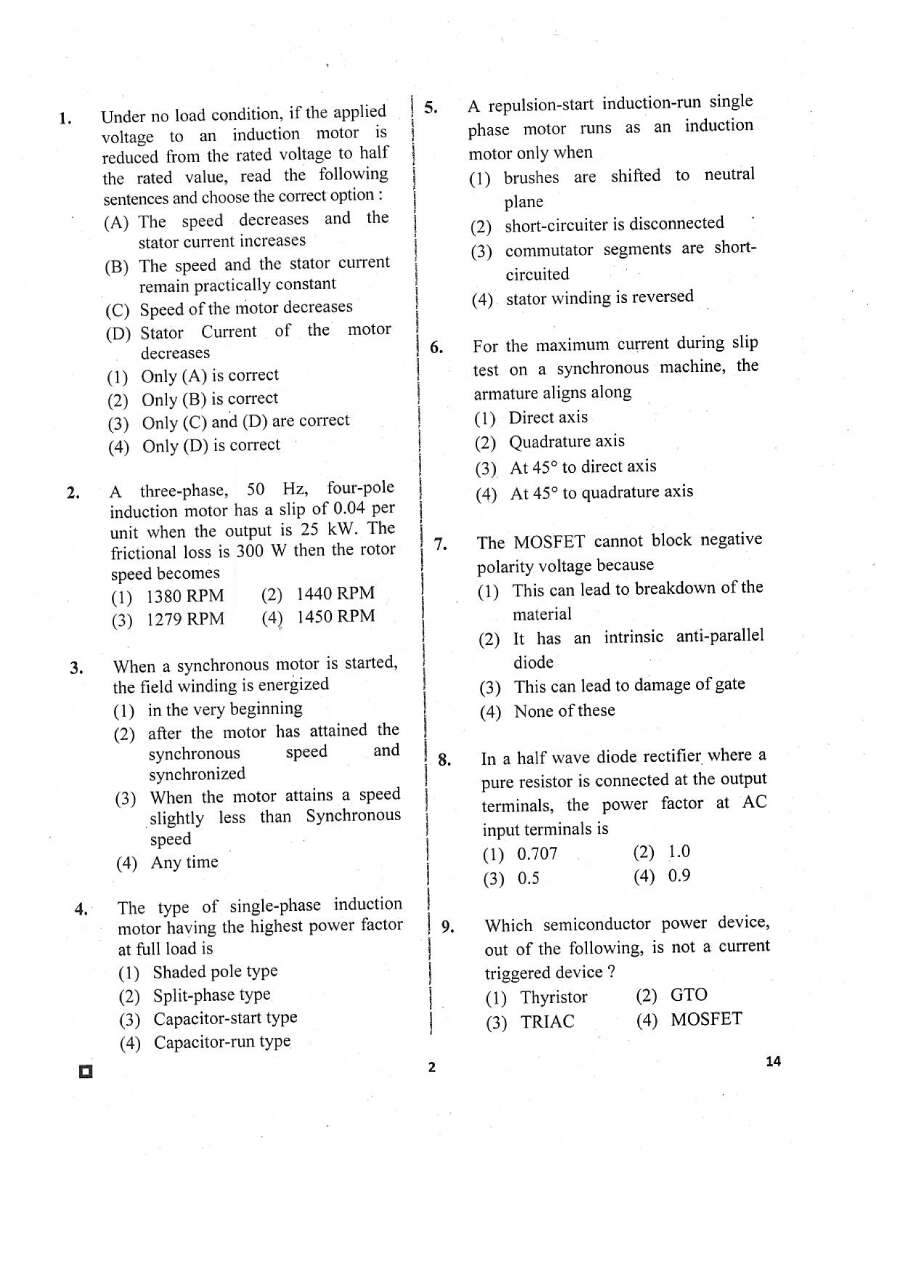RPSC ACF Forest Range Officer 2018 Electrical Engineering Paper-III question paper page 1 instructions scan PDF download