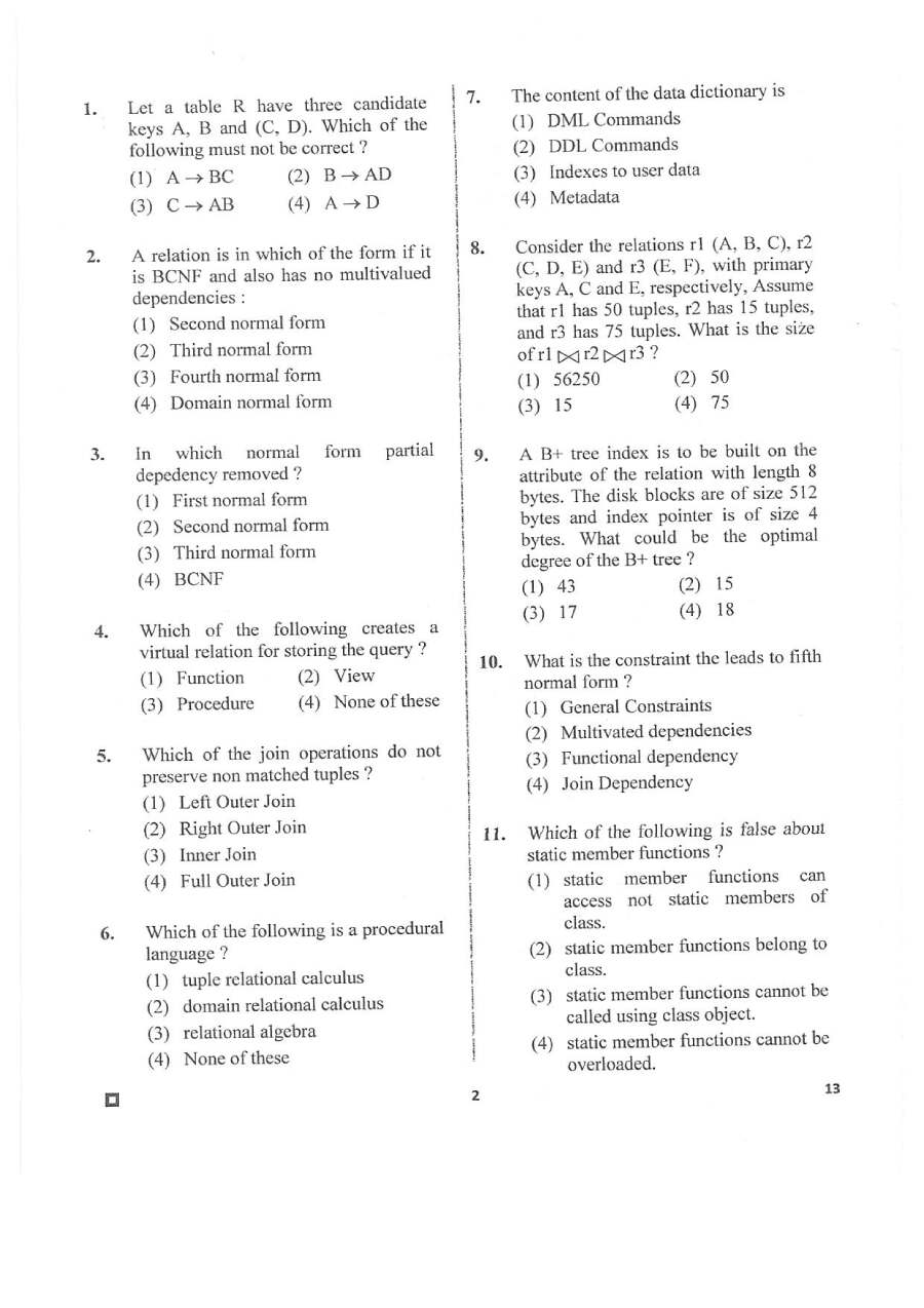 RPSC ACF Forest Range Officer 2018 Computer Engineering question paper page 1 instructions scan PDF download