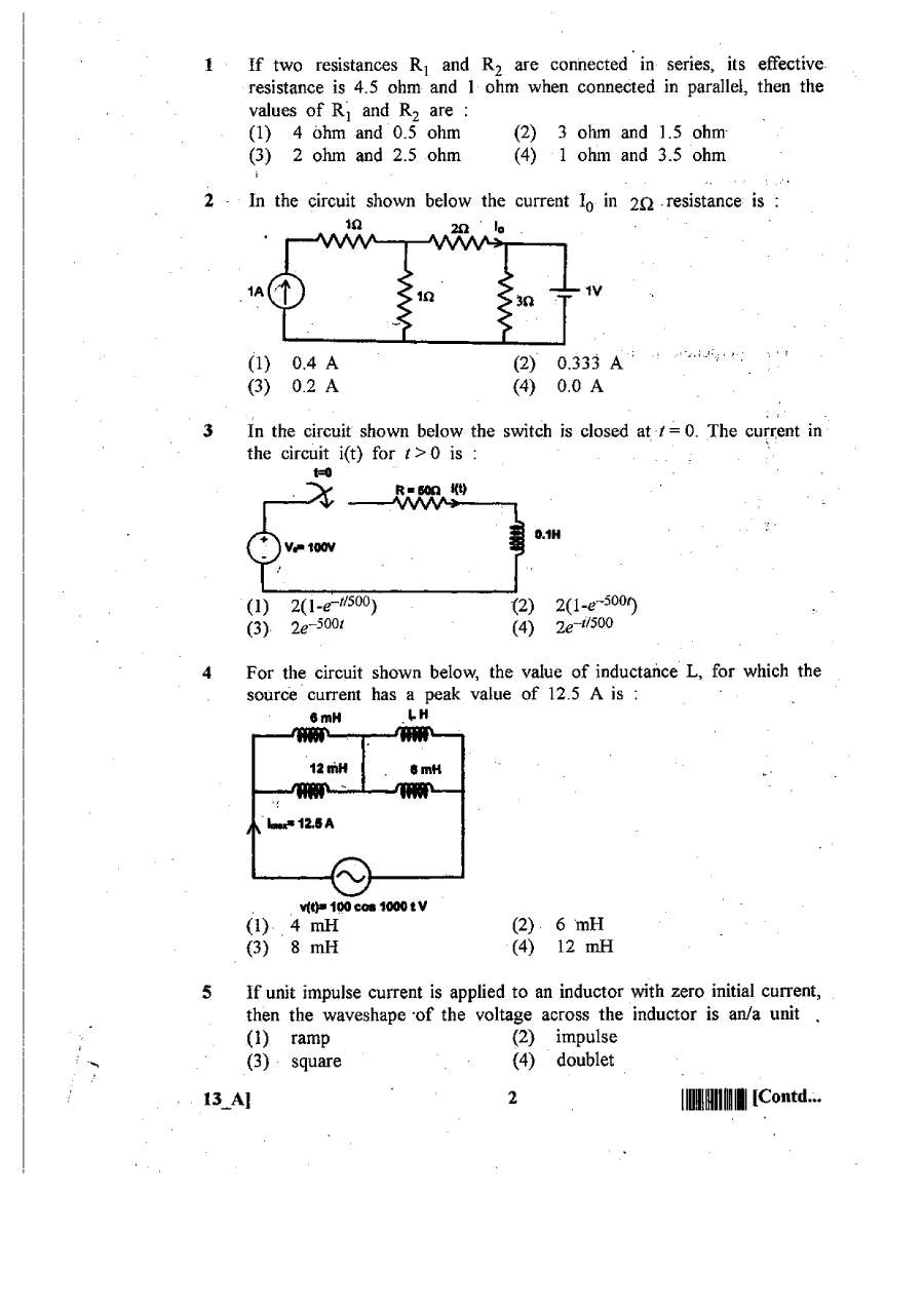 RPSC AEN Electrical Engineering Pre 2013 question paper page 1 instructions scan PDF download