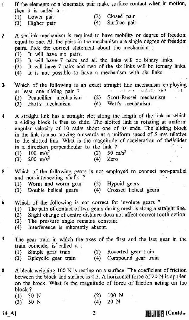 RPSC AEN Pre Mechanical Engineering 2013 question paper page 1 instructions scan PDF download