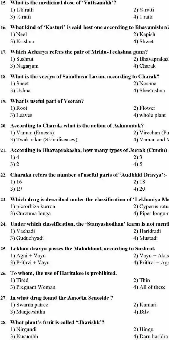 RPSC Analyst 2014 Dravyaguna question paper page 1 scan, showing exam code RPSC_ANAL_DRAV, paper title, and initial objective MCQs. PDF download available.