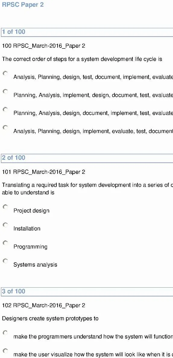RPSC Analyst-Cum-Programmer 2014 Paper II question paper page 1 instructions scan PDF download