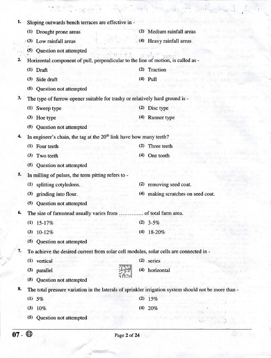 RPSC Assistant Agriculture Engineer 2025 Agriculture Engineering question paper page 1 instructions scan PDF download
