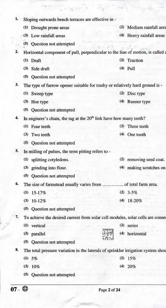 RPSC Assistant Agriculture Engineer 2025 Agriculture Engineering question paper page 1 instructions scan PDF download