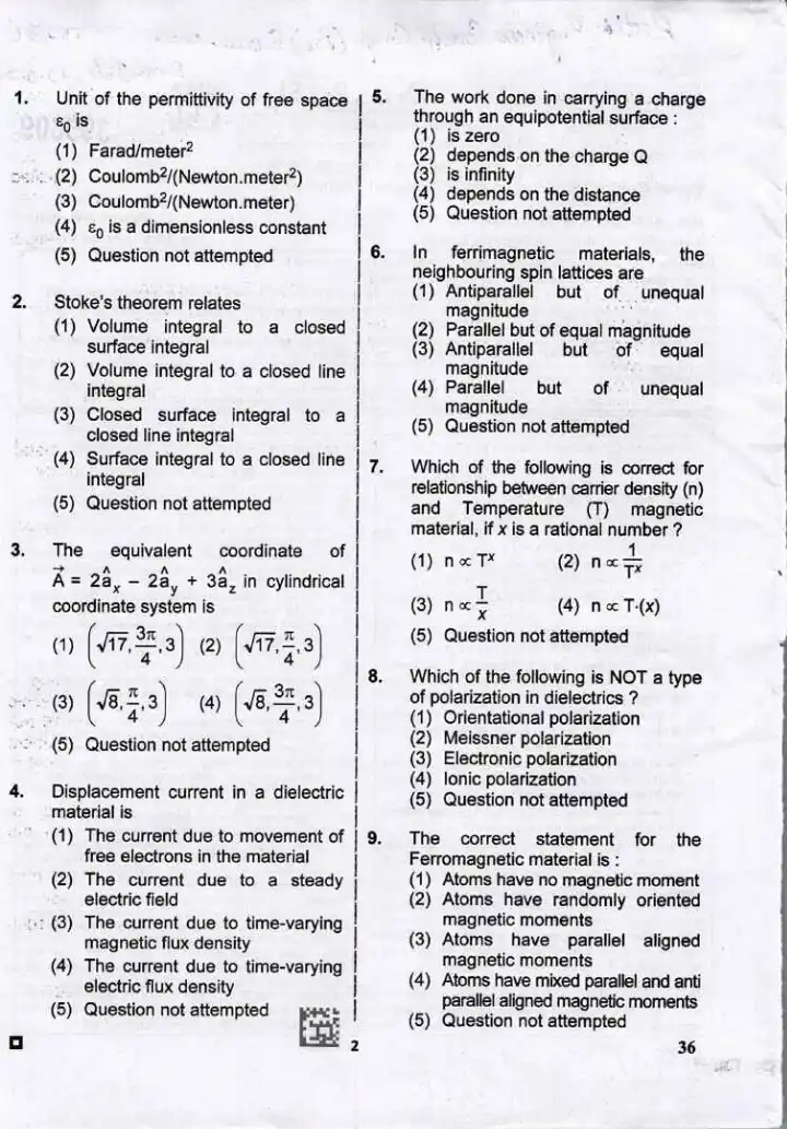 RPSC AE Electrical Engineering 2024 question paper page 1 instructions scan PDF download for Assistant Engineer Combined Competitive Examination