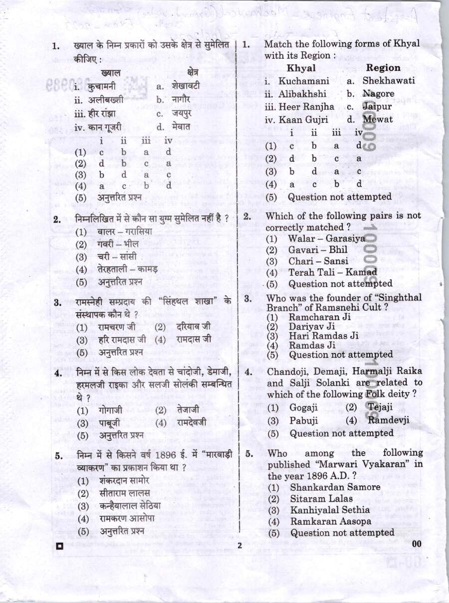 RPSC Assistant Engineer Mechanical 2023 GK & Subject question paper page 1 instructions scan PDF download