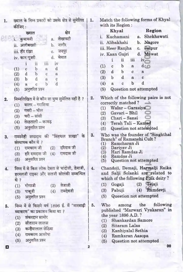 RPSC Assistant Engineer Mechanical 2023 GK & Subject question paper page 1 instructions scan PDF download