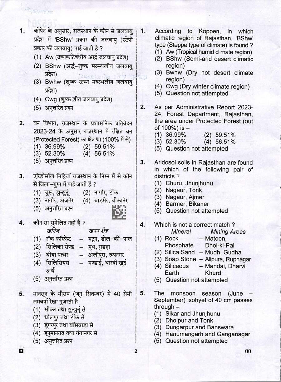 RPSC Assistant Professor 2025 General Knowledge of Rajasthan Paper III question paper page 1 instructions scan PDF download