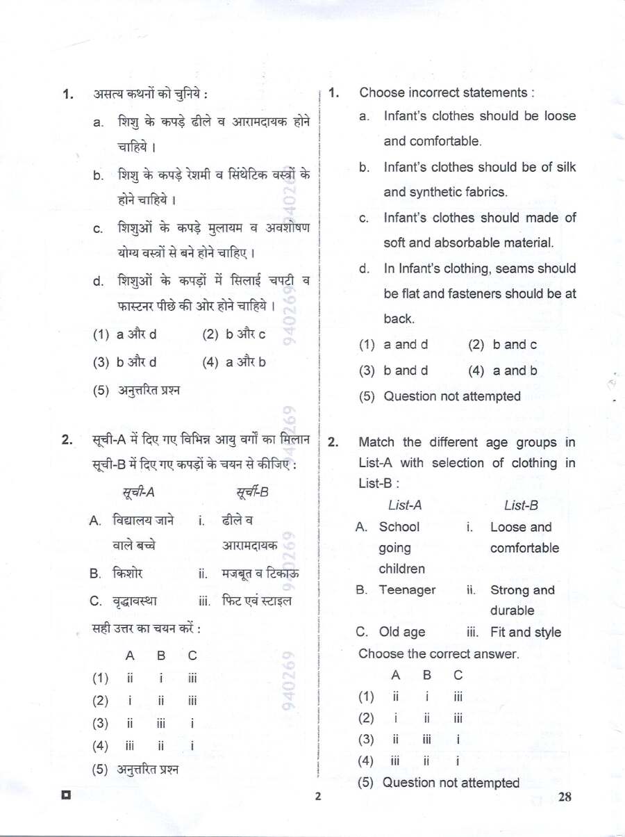 RPSC Assistant Professor Home Science Paper II 2025 question paper page 1 instructions scan PDF download