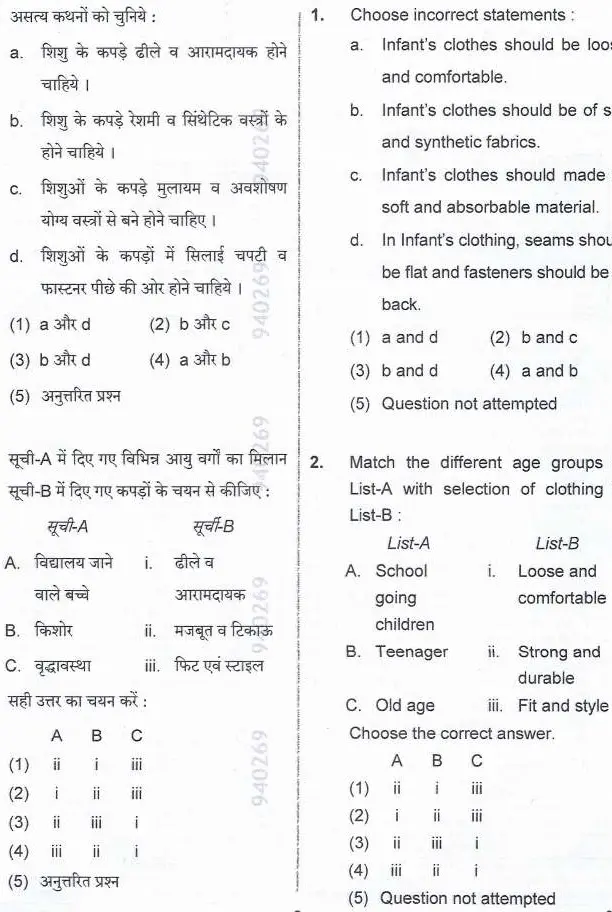 RPSC Assistant Professor Home Science Paper II 2025 question paper page 1 instructions scan PDF download