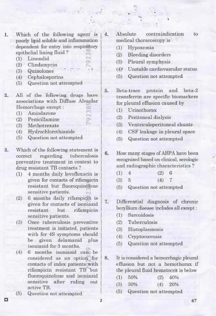 RPSC Assistant Professor Medical Education Department 2024 Respiratory Medicine/TB and Chest question paper page 1 instructions scan PDF download