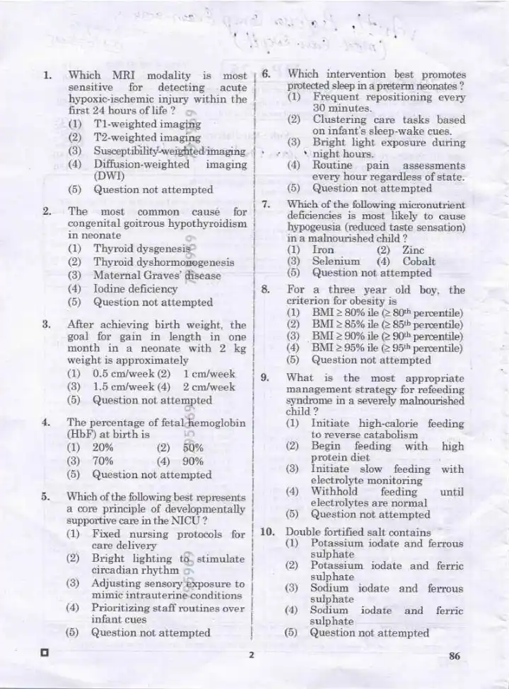 RPSC Assistant Professor Paediatrics question paper 2024 page 1 scan, showing exam name, paper code 86, subject Paediatrics, time, marks, and candidate instructions in Hindi and English. PDF download.