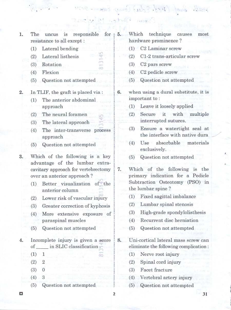 RPSC Asst Professor Medical Education 2024 Ortho Spine question paper page 1 instructions and exam header scan PDF download