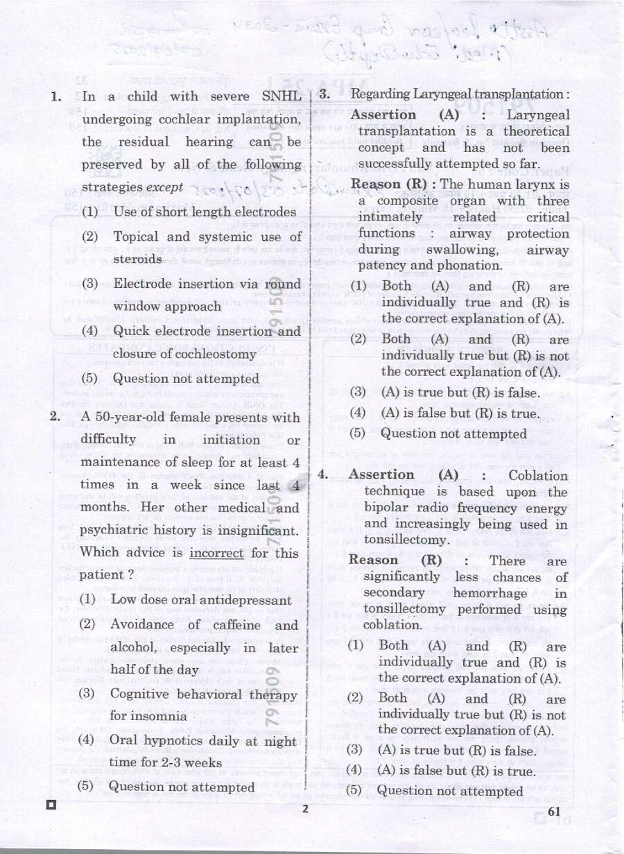 RPSC Assistant Professor Oto-Rhinolaryngology Head & Neck 2024 question paper page 1 instructions scan PDF download